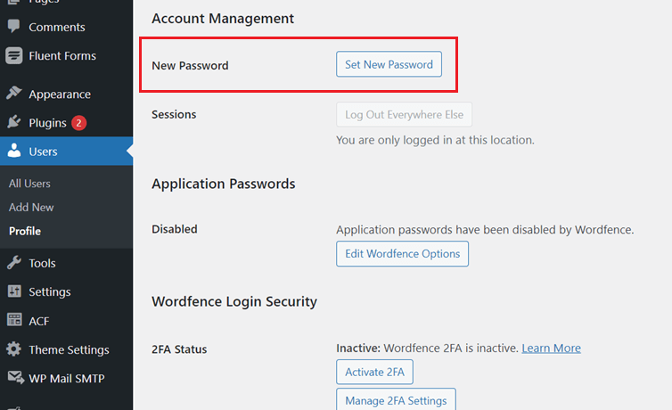 changing wp account password from admin
