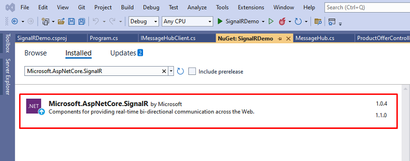 Install SignalR NuGet Package