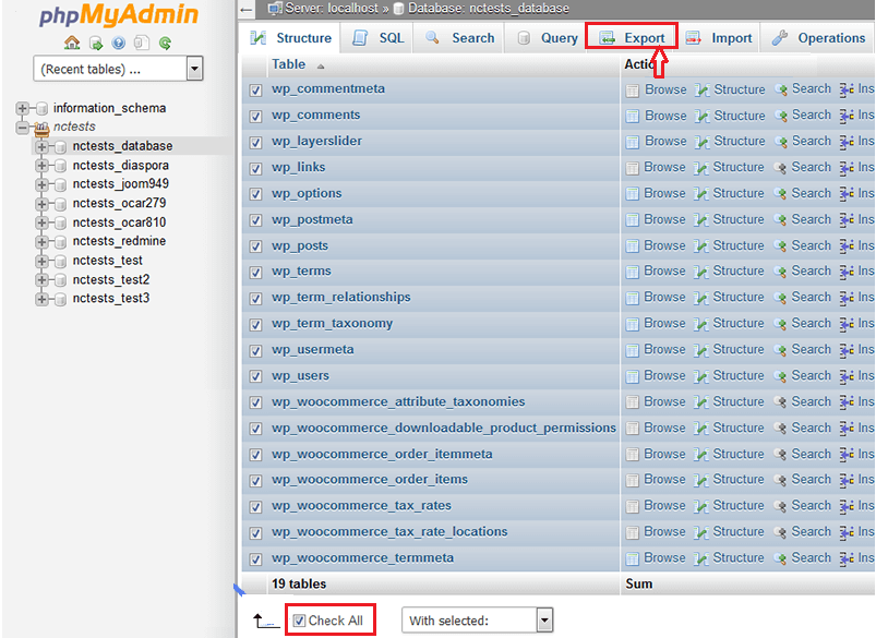 phpmyadmin export database
