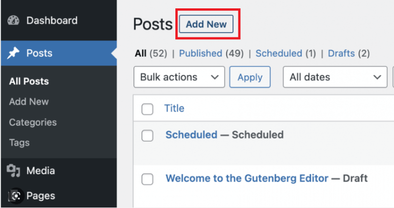 wordpress posts add new option