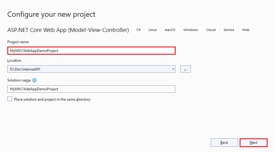 configure your new project vs2022