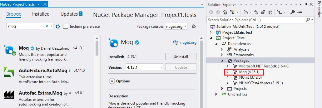 Installing Moq NuGet Package