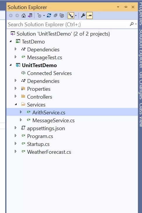 Create a new service file as ArithService.cs under UnitTestDemo