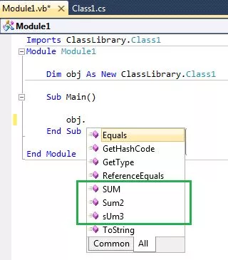 VBNET showing access to C assembly